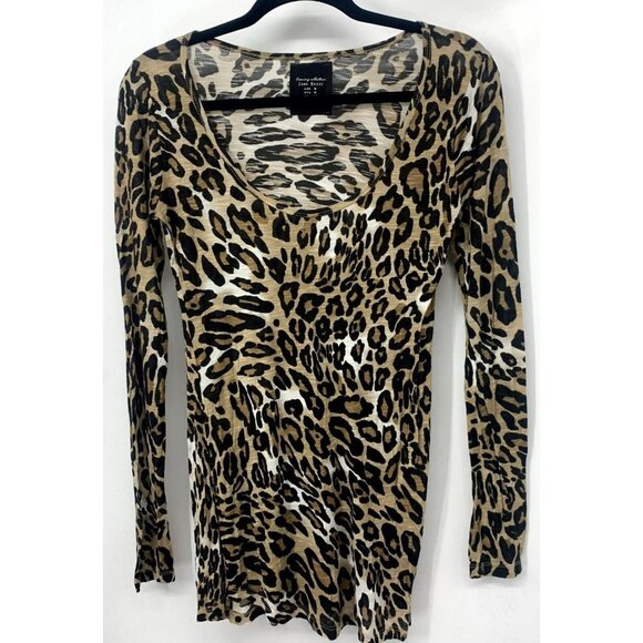 Zara Basic Women Top Size Medium Leopard Print Long Sleeve Scoop Neck Fit Blouse - Picture 1 of 8